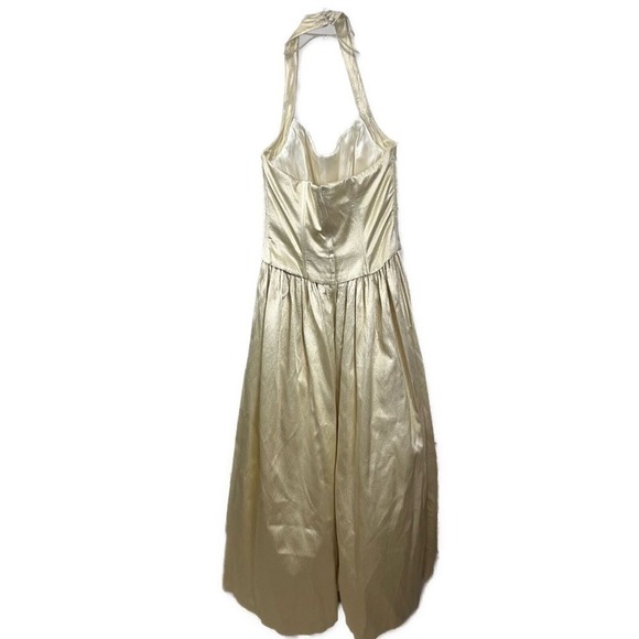 Gunne Sax Vintage 90s Gold Baroque Jacquard Corset Halter Formal Gown- Size 8 - Picture 3 of 11